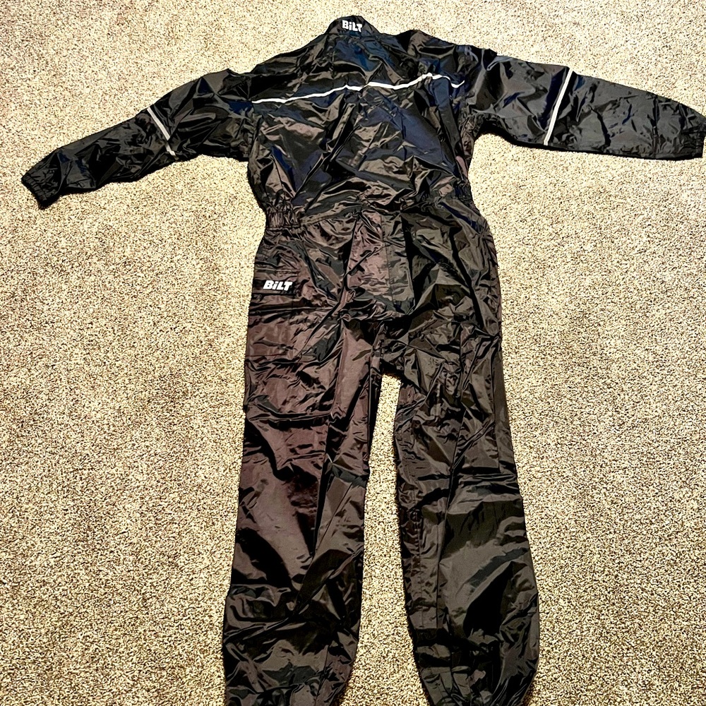 Bilt Mens Black Reflective motorcycle Rain Suit 1PC. XXL 2XL